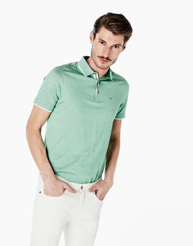 Green pinstriped mercerized polo shirt