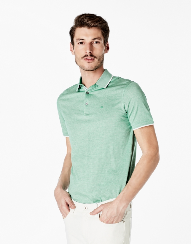 Green pinstriped mercerized polo shirt