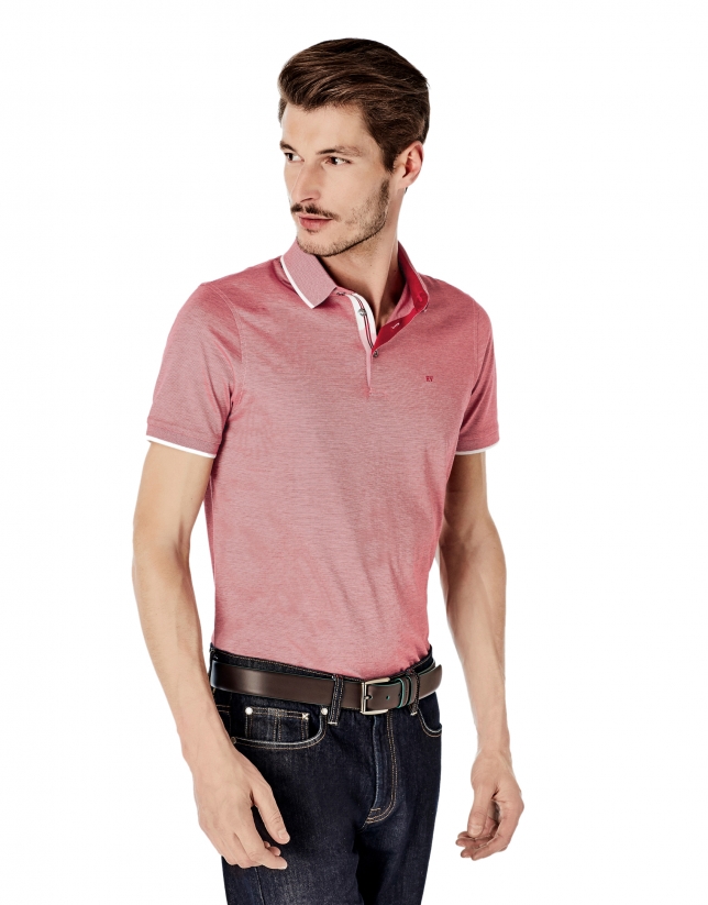 Red pinstriped mercerized polo shirt