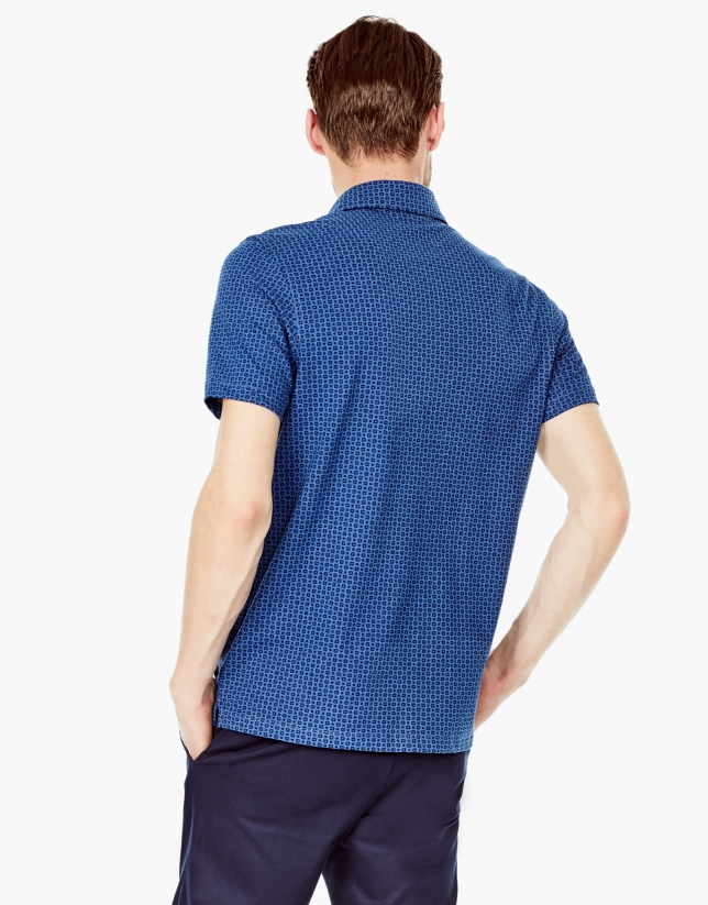 Blue microprint denim polo shirt
