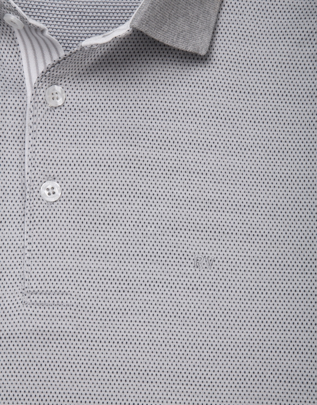 Gray microprint mercerized polo shirt
