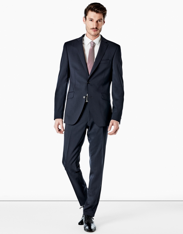Navy blue twill slim fit suit