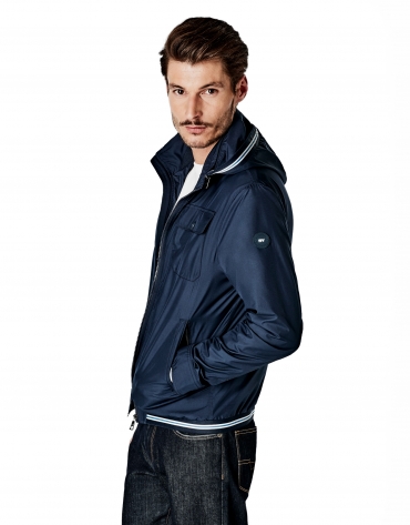 Navy blue parka with removable hood