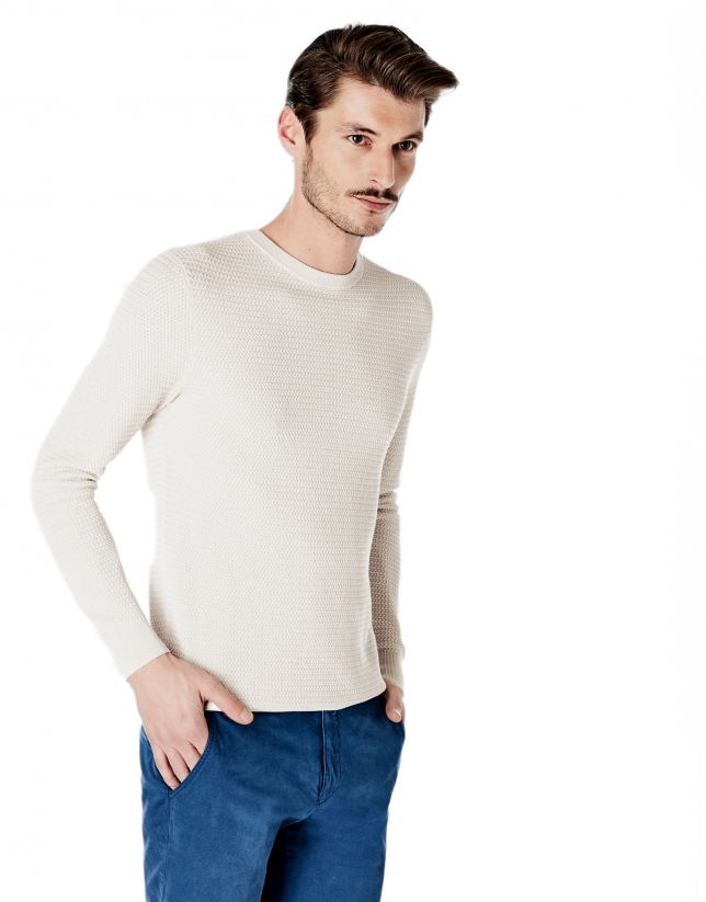 Beige structured square neck sweater