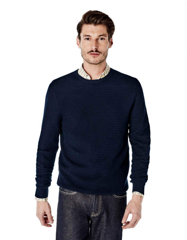 Navy blue structured square neck sweater