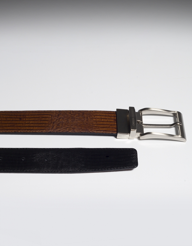 Cinturón grabado reversible marrón/negro