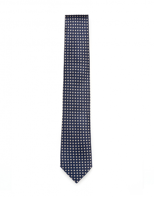 Blue/toast geometric jacquard tie