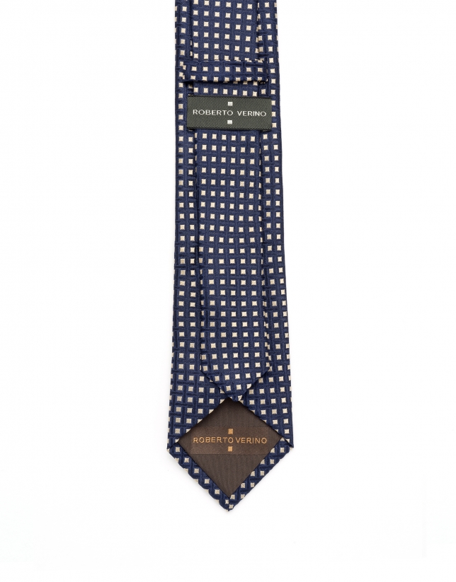 Corbata jacquard geométrico azul/tostado