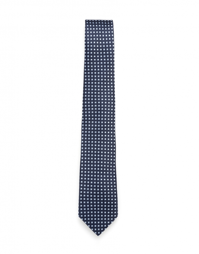 Blue geometric jacquard tie