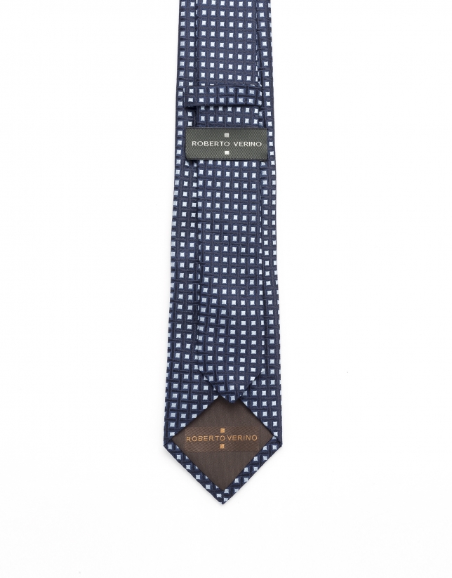 Blue geometric jacquard tie
