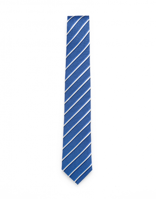 Corbata rayas y microdibujo azul medio