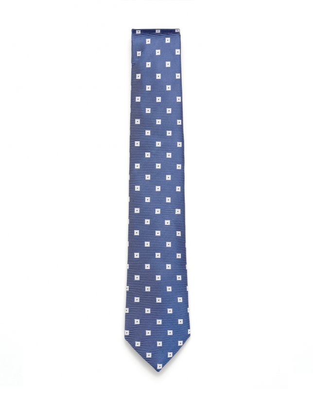 Blue and white geometric tie