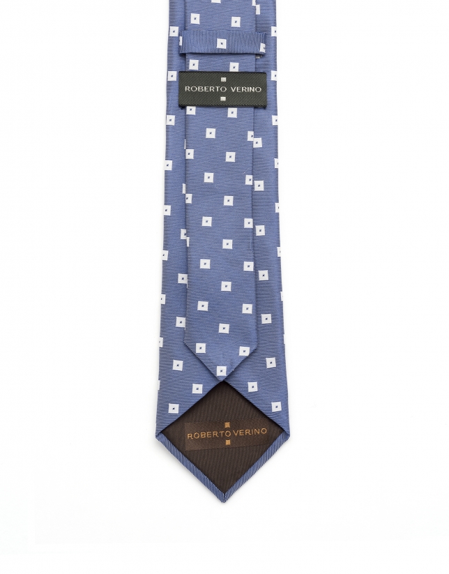 Blue and white geometric tie
