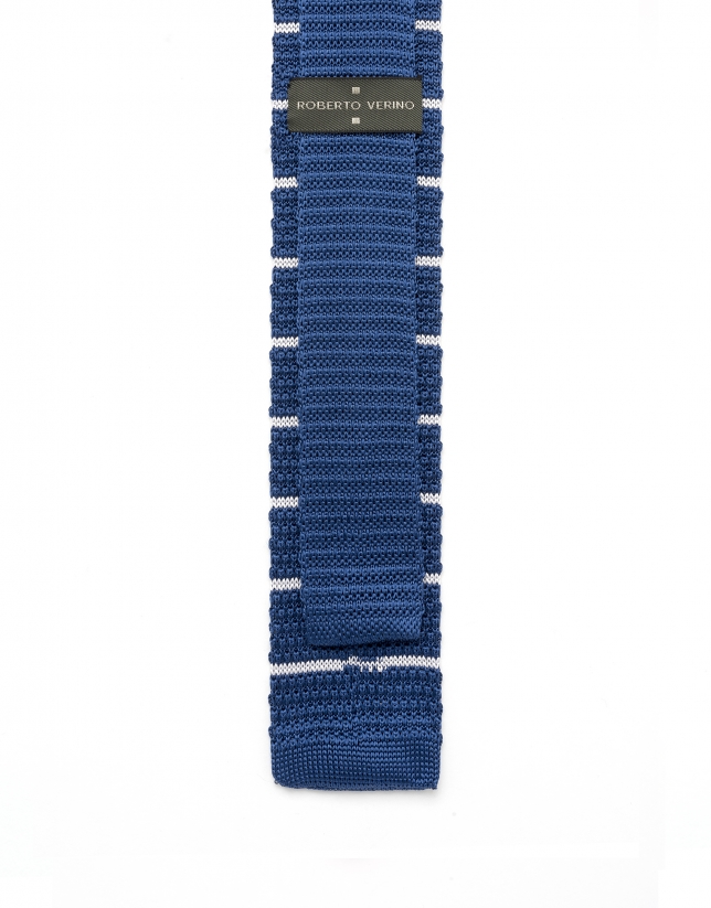 Blue and white striped knit tie