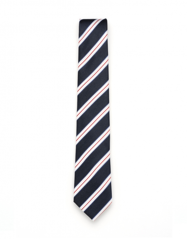 Blue, white and red striped tie