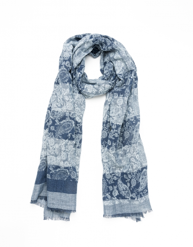 Indigo blue print scarf