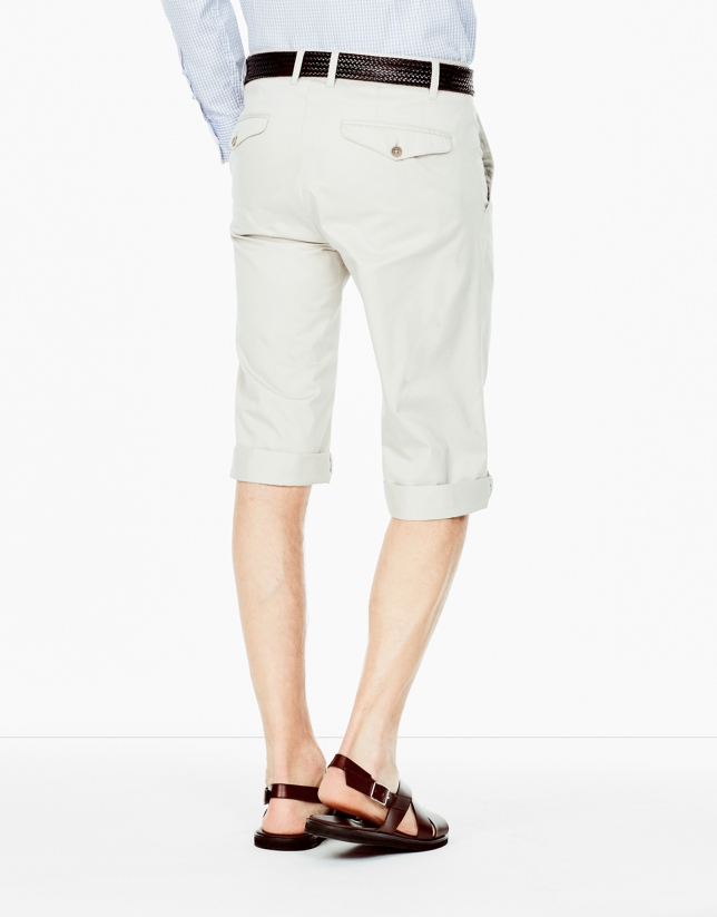 Stone-colored cotton long bermuda shorts