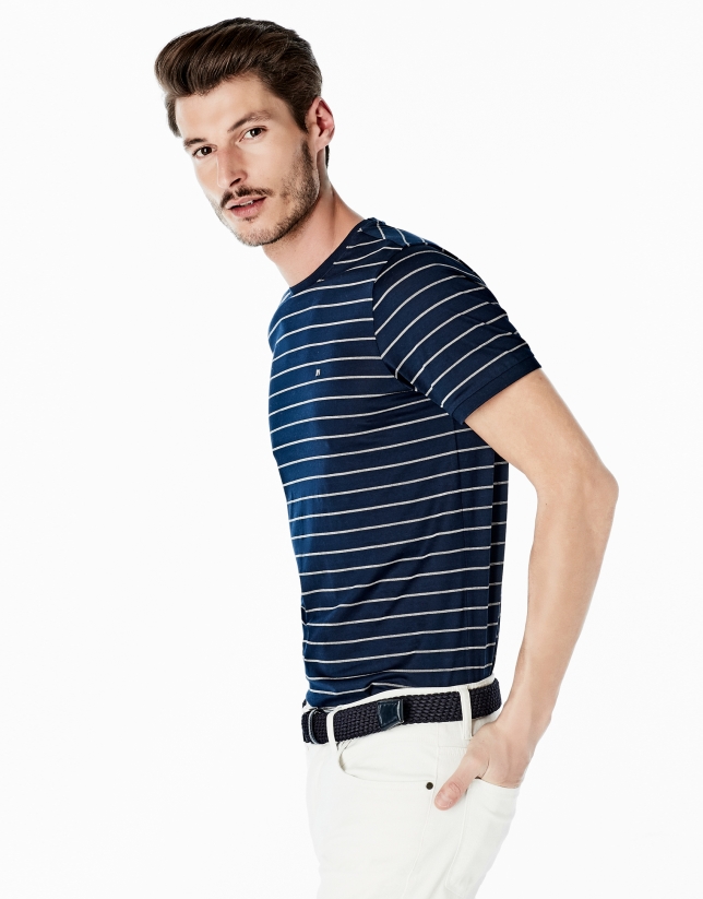 Navy blue and white striped top