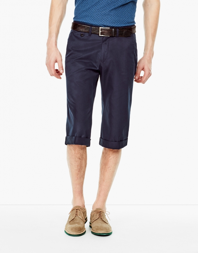 Blue cotton long bermuda shorts