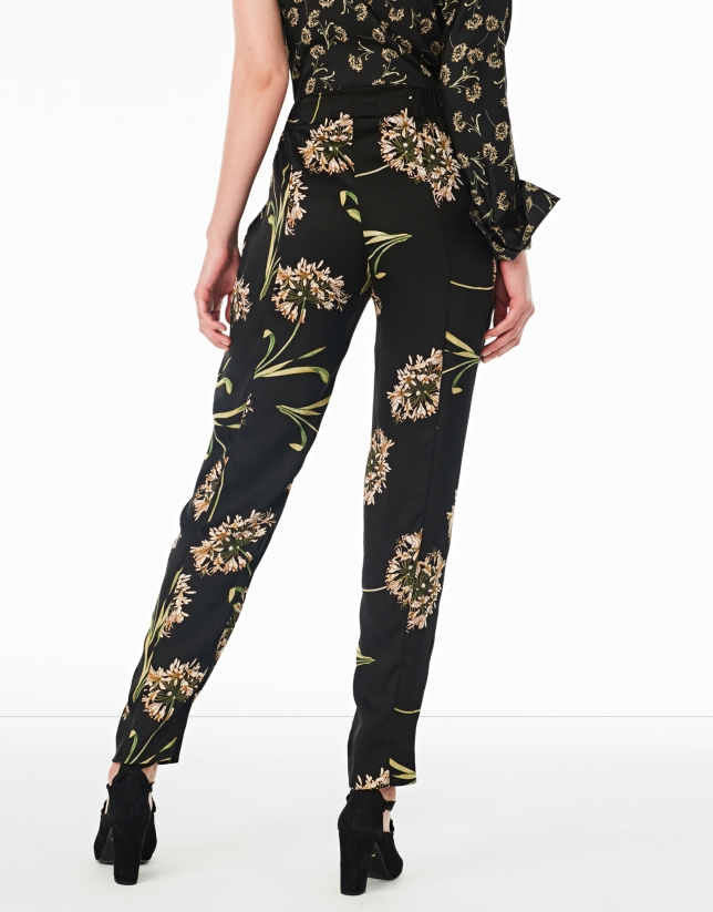 Floral print flowing pants