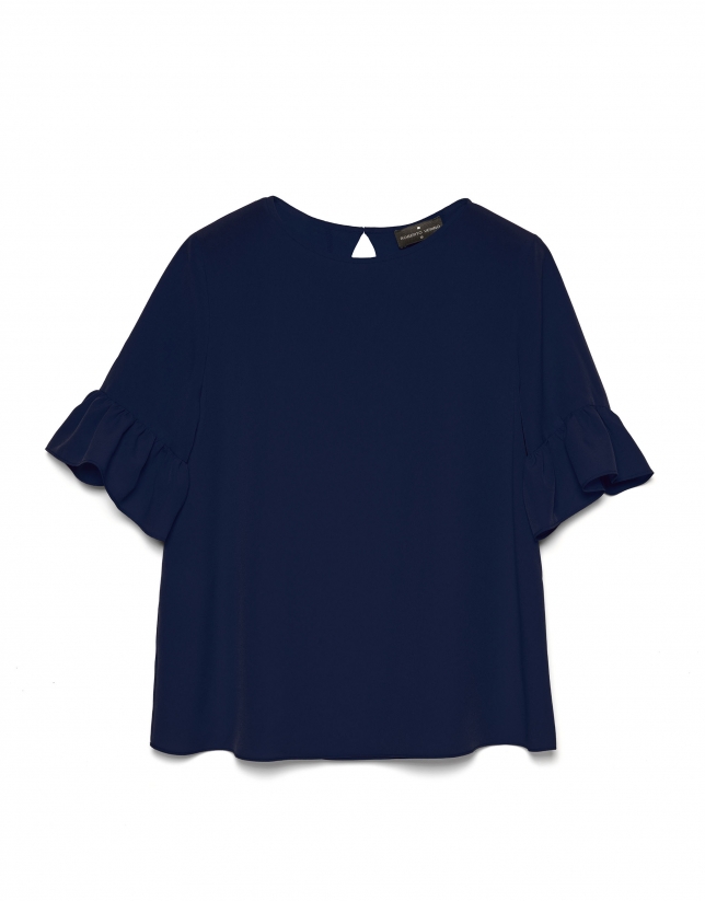 Blue top with flounce sleeves