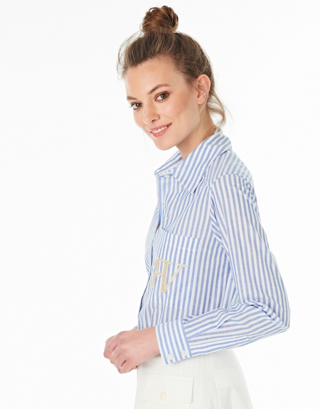 Blue and white striped shirt with pocket