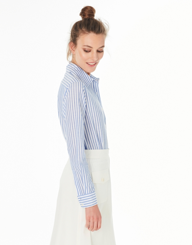 Blue and white striped shirt with pocket