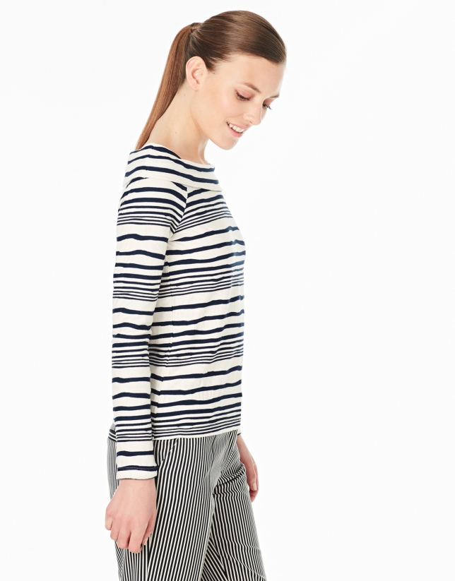 Blue striped top with boat neck