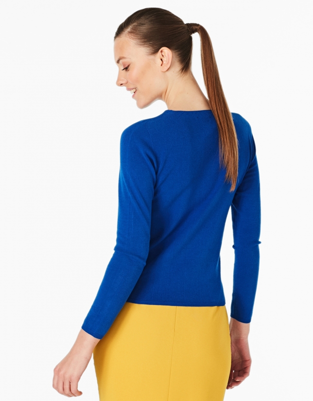 Cobalt blue sweater with square neck