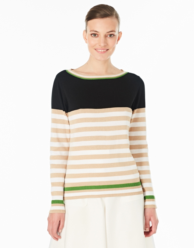 Hazelnut striped sweater with square neck