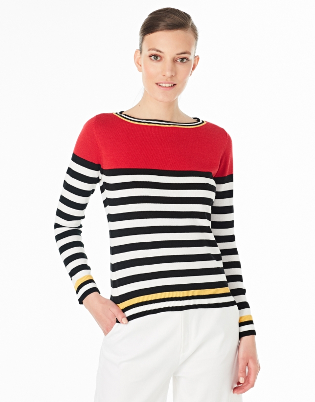 Red striped sweater with square neck