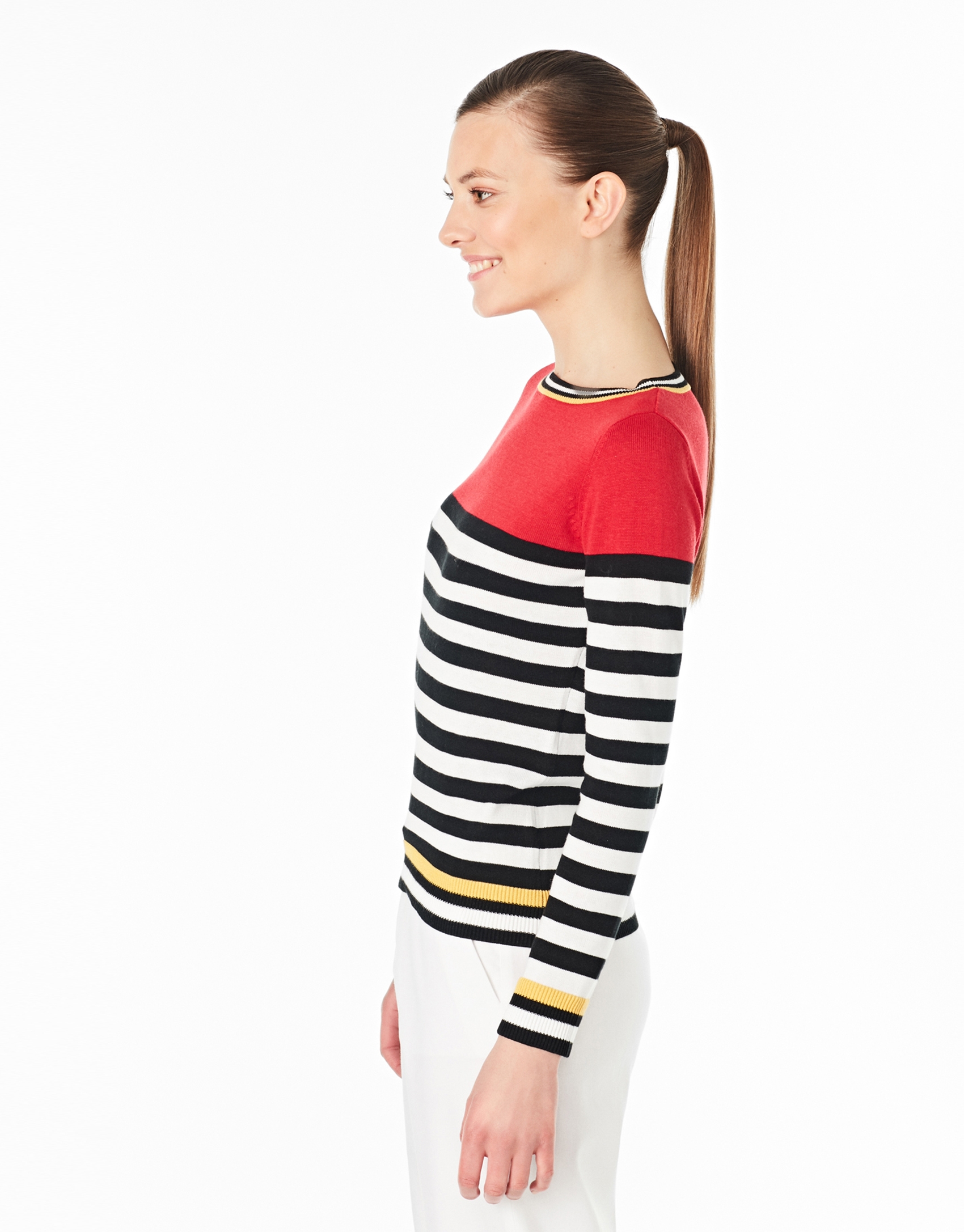 Red striped sweater with square neck - Woman | Roberto Verino