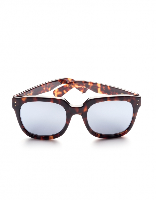 Brown tortoise plastic mirrored sunglasses