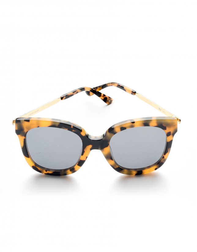 Yellow tortoise plastic and metal frame sunglasses