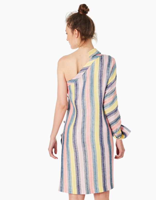 Multicolor striped asymmetric shirtwaist dress