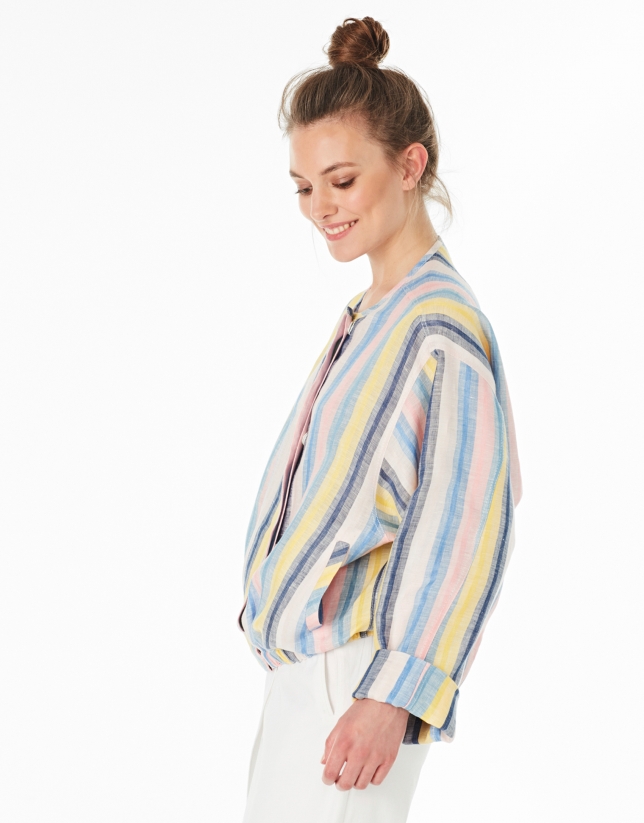 Multicolor striped linen bomber jacket