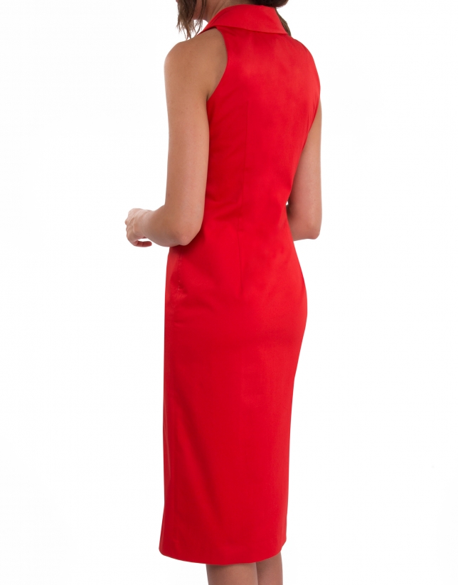 Red sleeveless shirtwaist dress
