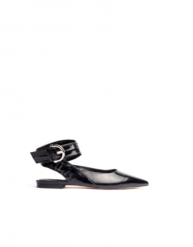 Black patent leather backless ballerinas Madame