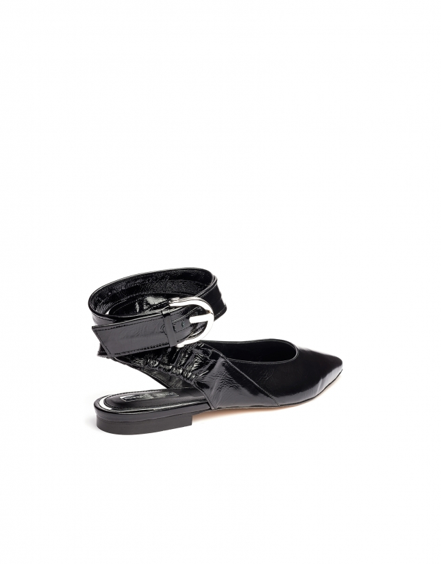 Black patent leather backless ballerinas Madame