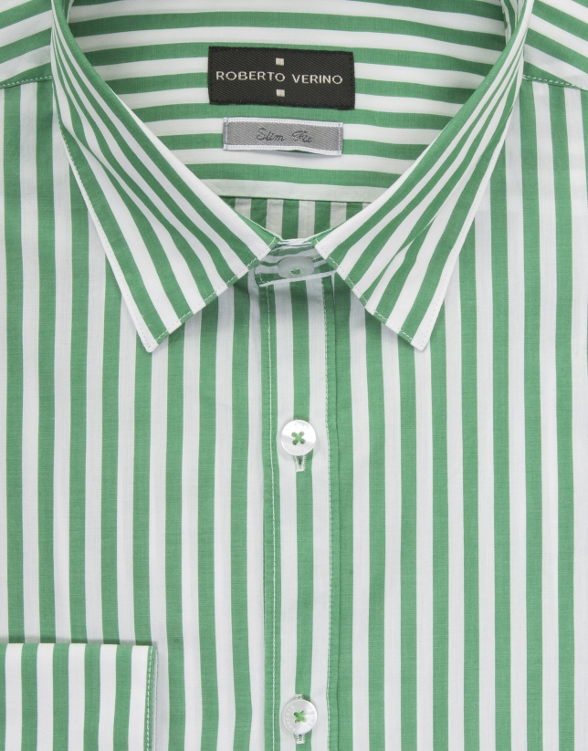 Green and white striped shirt