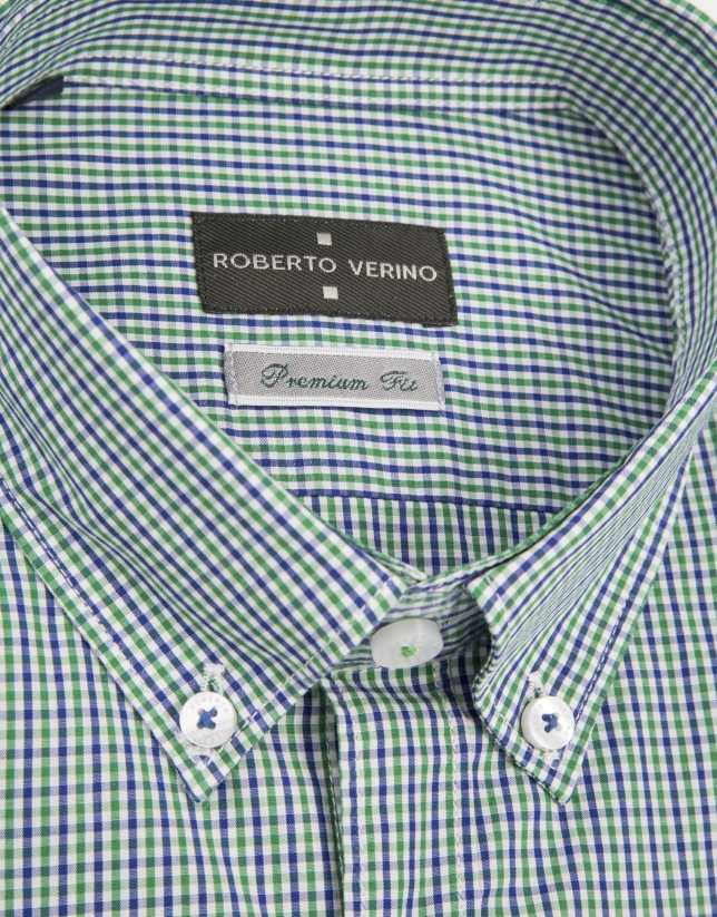 Blue and green microchecked shirt