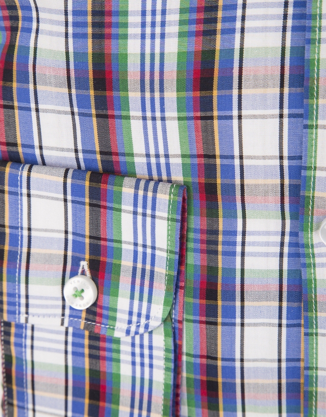 Red, blue and green checked shirt