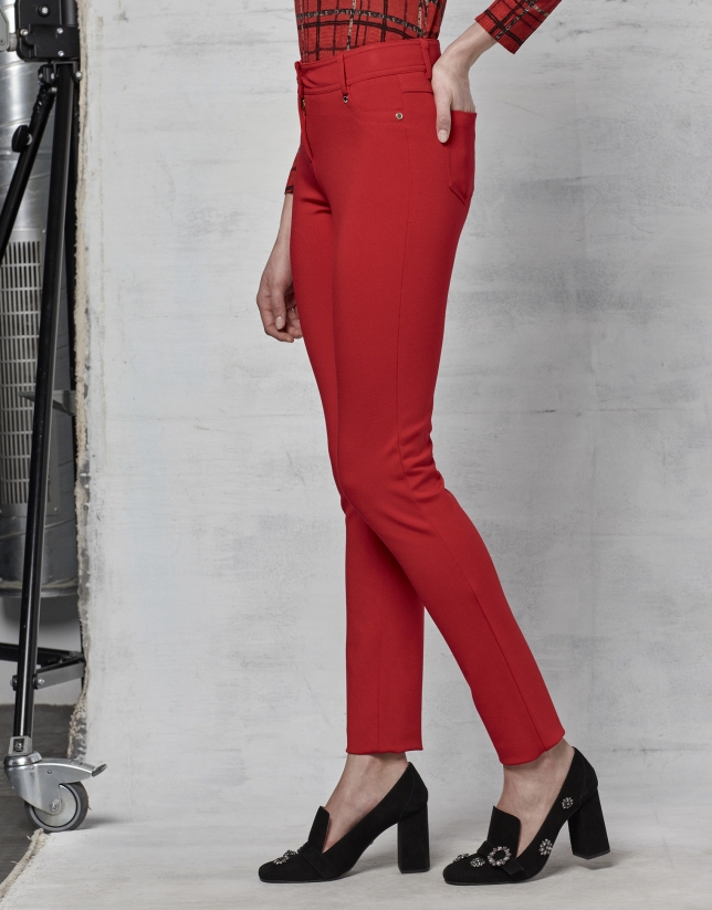 Red pants with 5 pockets