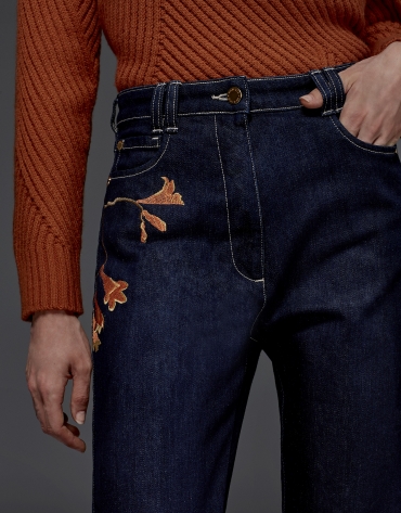 Blue embroidered jeans