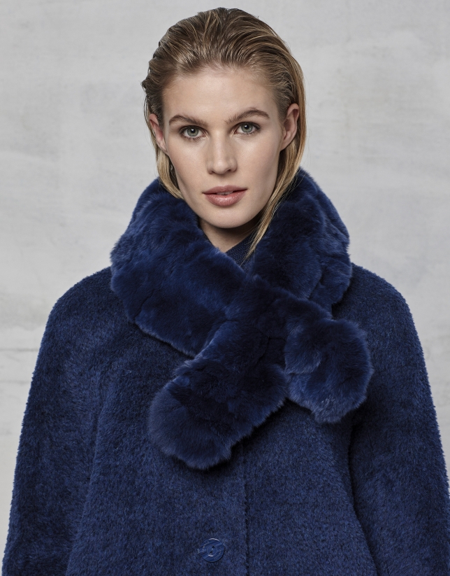 Dark blue retro coat with fur collar