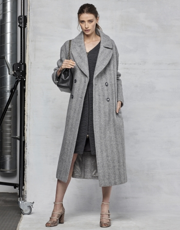 Long gray herringbone coat