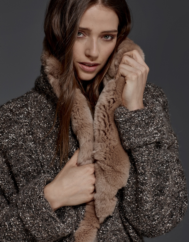 Grey knit three-quarter coat