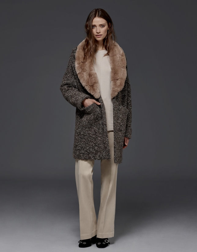Grey knit three-quarter coat