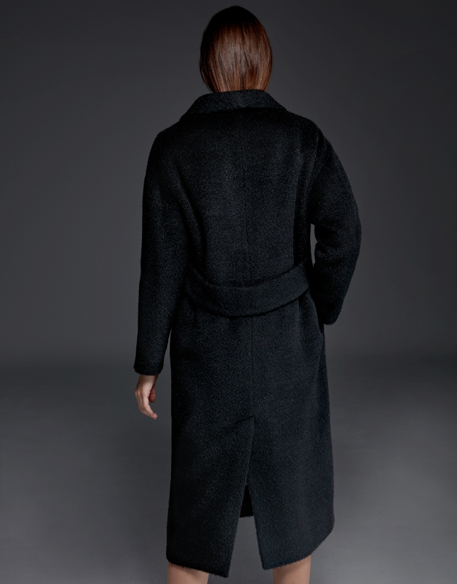 Black mohair, alpaca and wool coat