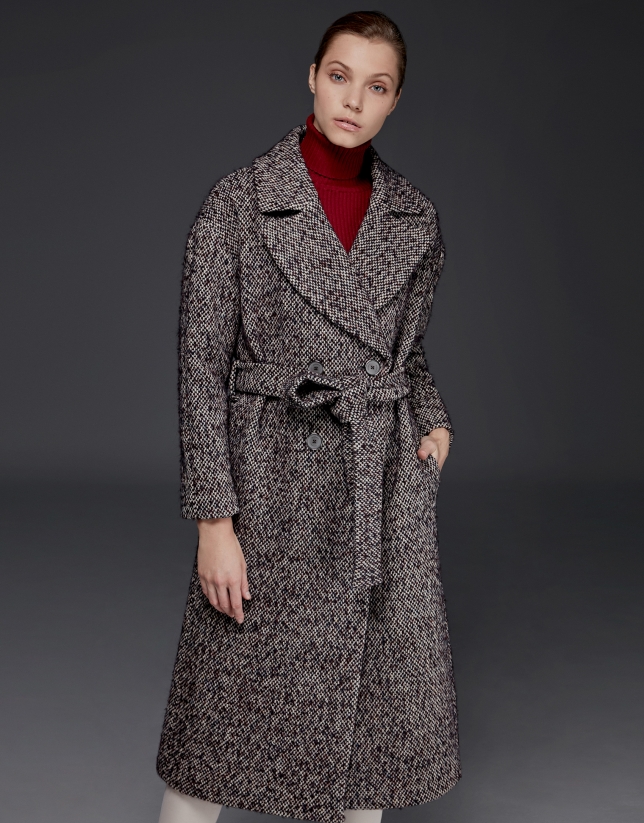 Abrigo largo tweed marrón